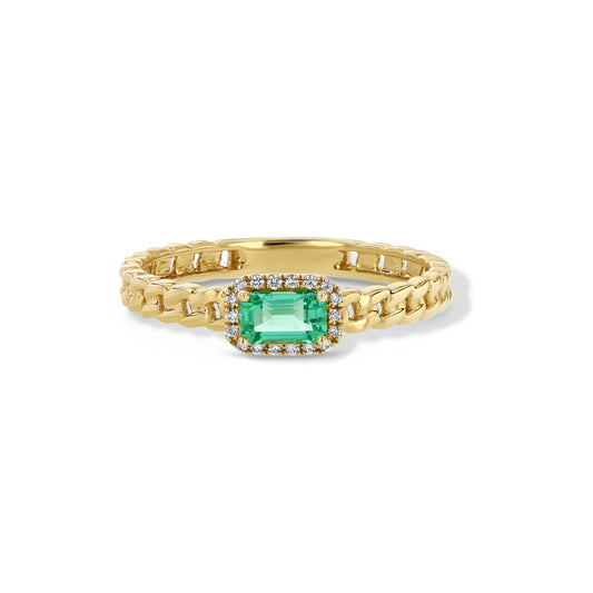 Emerald and Diamond Chain Link Ring